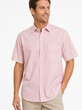 Zodiac Mens Pink Check Short Sleeve Button Front Shirt Size M Cotton